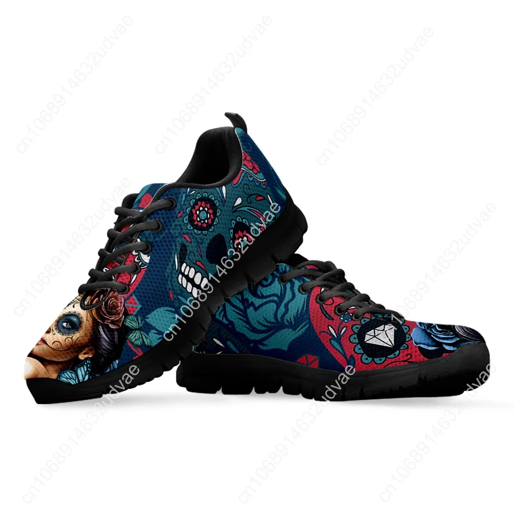 Sugar Skull Girl Fashion Sneakers Mexican Skull Comfortable Breathable Shoes For Women Floral Print Casual Shoes Hot