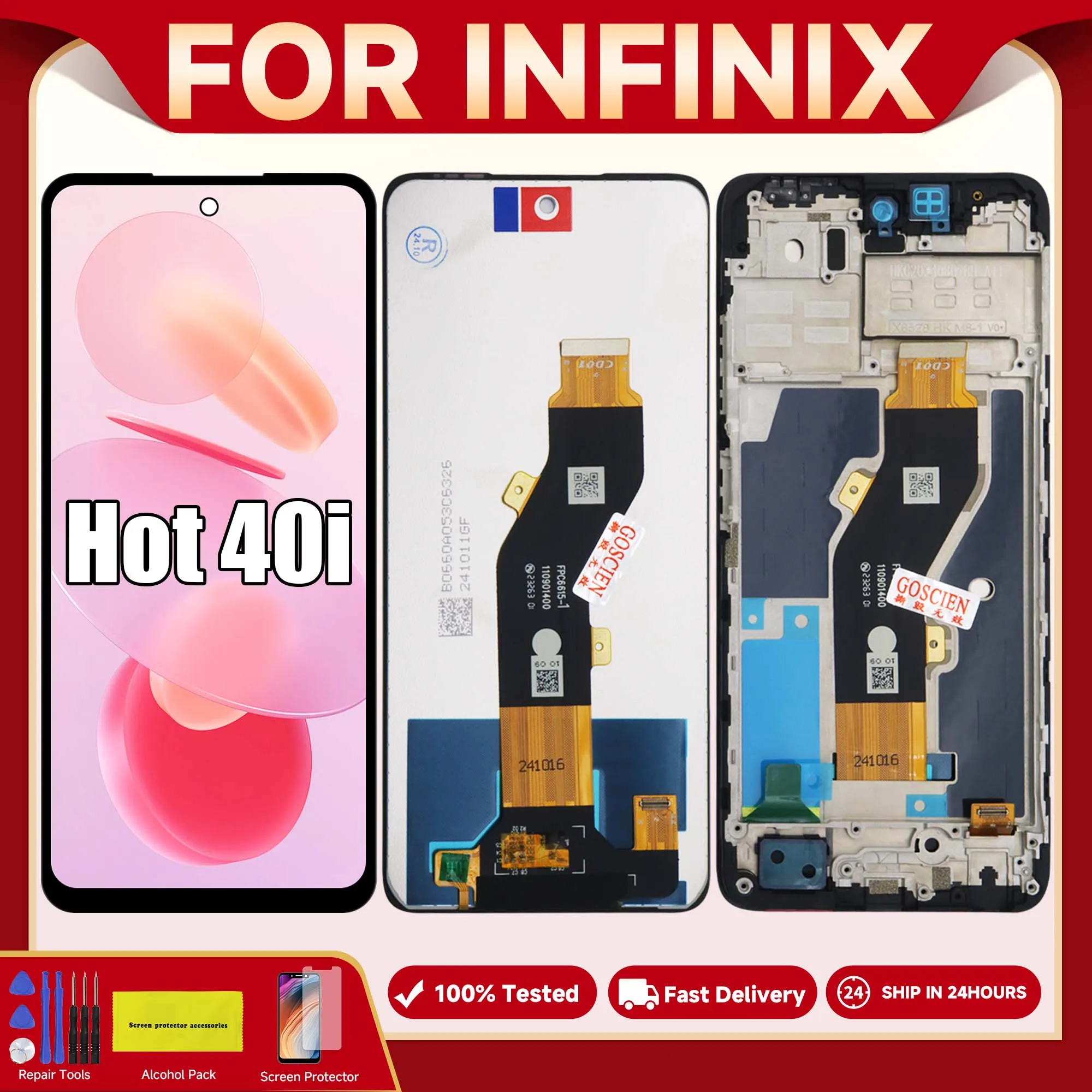 For Infinix Hot 40i X6528 X6528B LCD Display Touch Screen