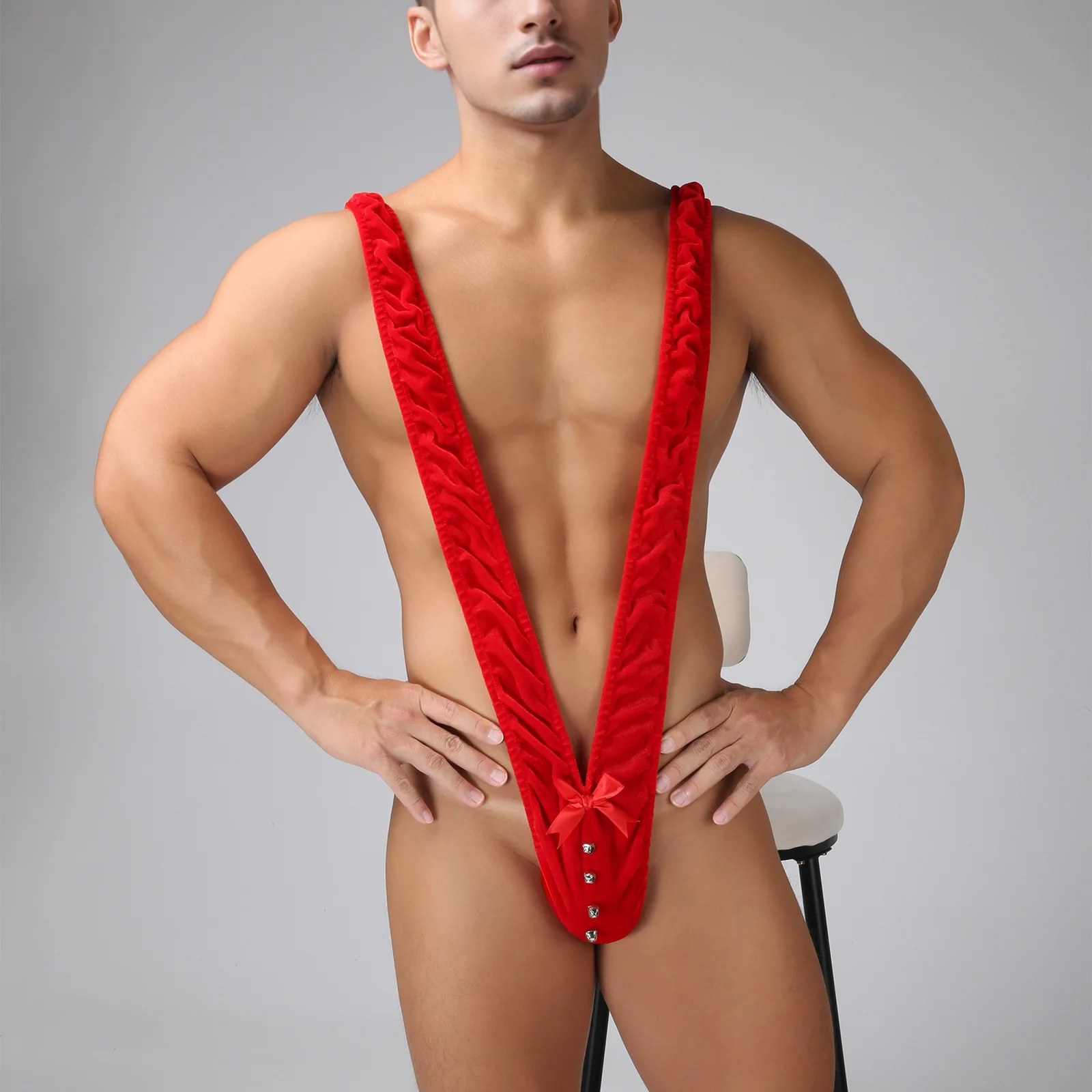 Мужское сексуальное женское белье Y-образное боди, комбинезон Санта-Клауса, ролевые футболки с бантом и колокольчиком, костюм для бара и ночного клуба