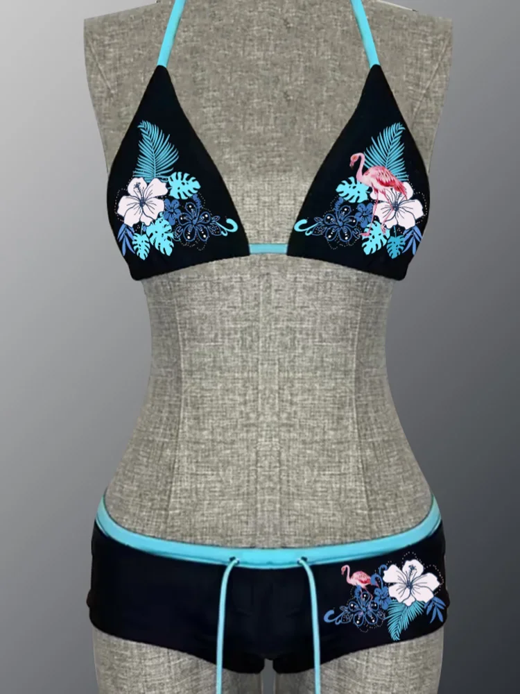 

2025 Новый летний купальник, комплект бикини, сексуальный купальник с принтом, на шнуровке, с открытой спиной, комплект из 2 предметов, женский разделенный купальник, пляжное бикини