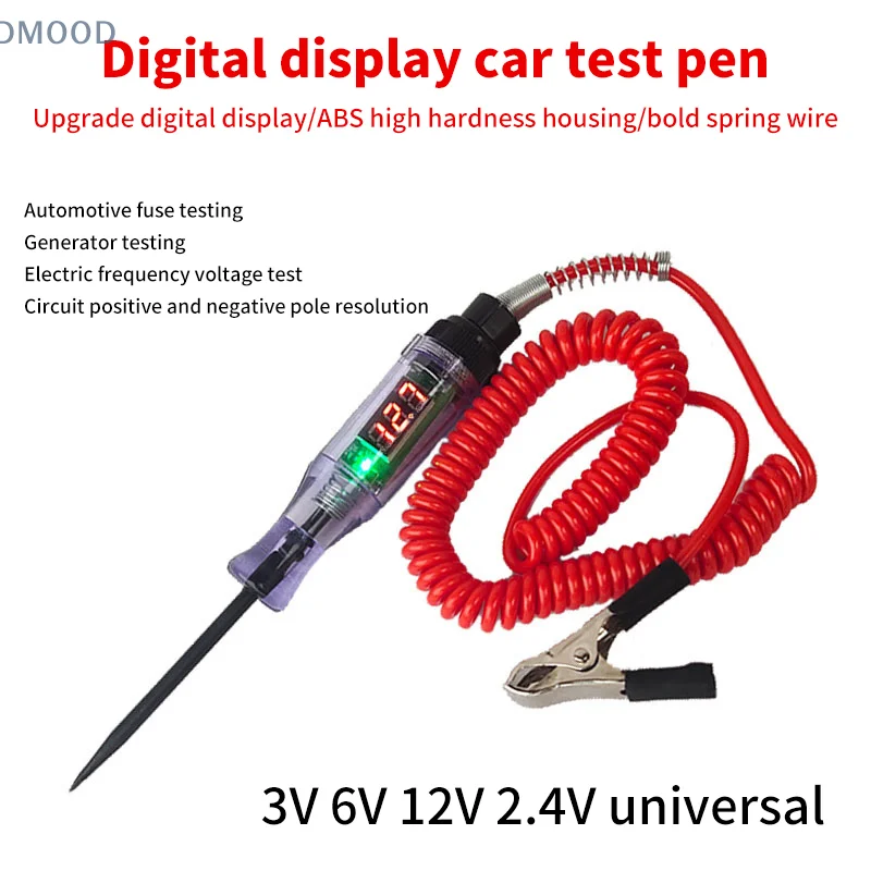 Digital Display Long Probe Pen Light Bulb 6V 12V 24V DC Car Truck Voltage Circuit Tester Automobile Repair Diagnostic Tools