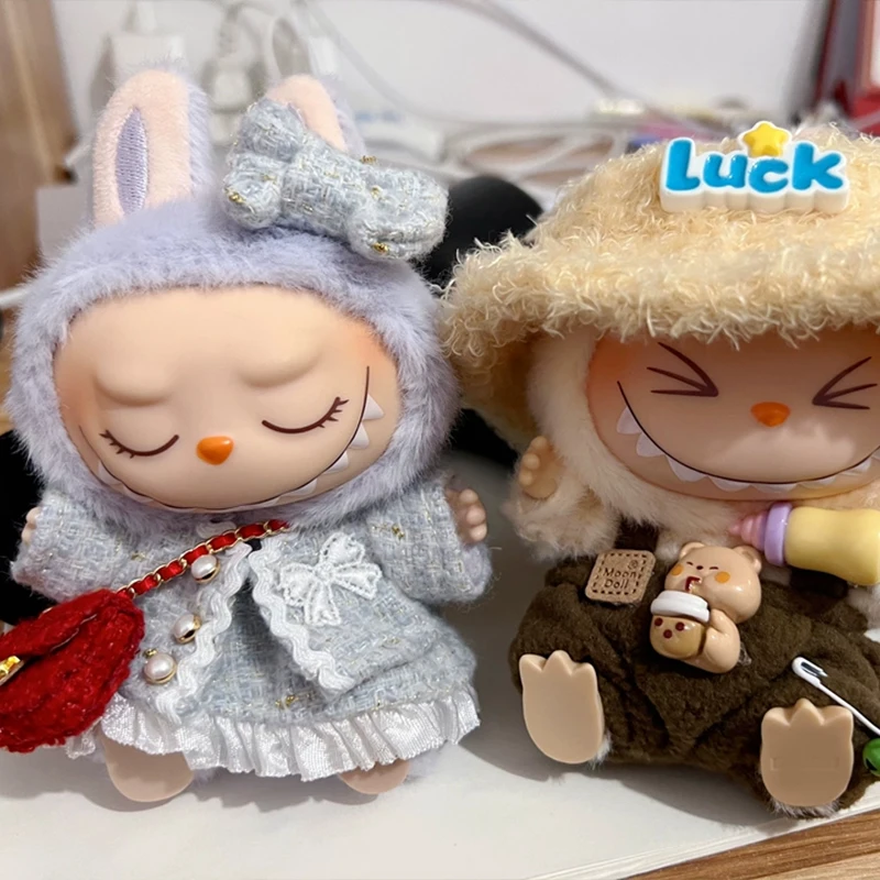 For 17cm labubu doll outfit clothes bear label hat love sweater set Cute Decoration Little Clothes