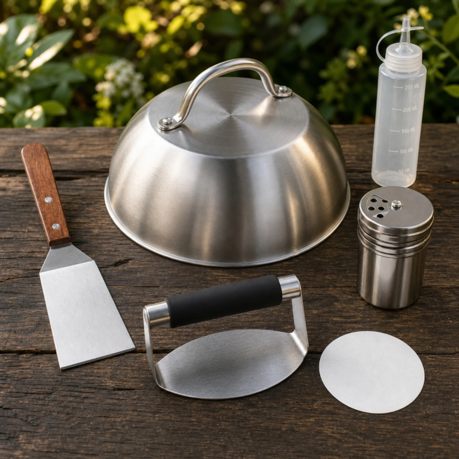 6 Pieces BBQ Cooking Kit with Cloche Stainless Steel Griddle Accessory Set with Burger Press Burger Press Set Professional
