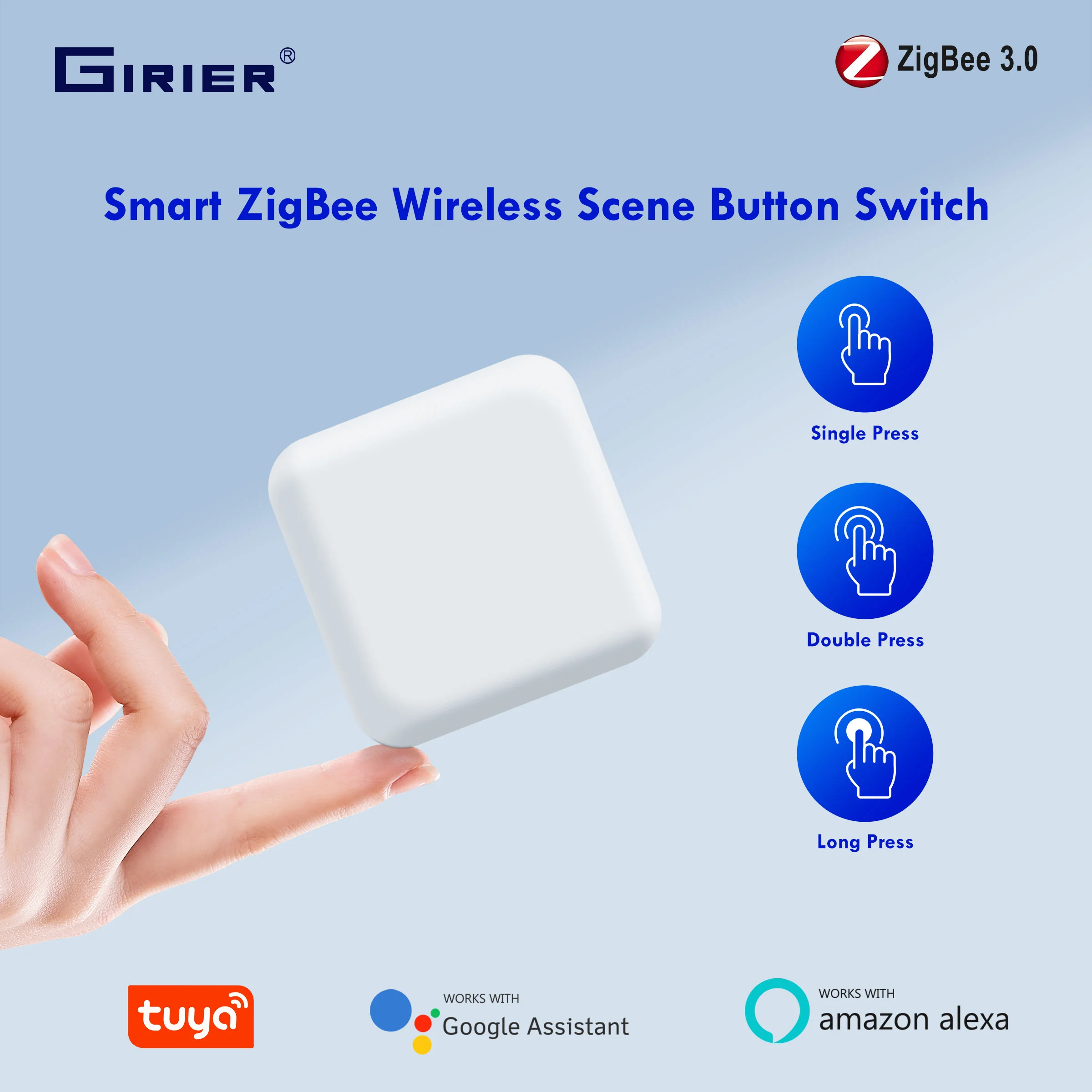 GIRIER Tuya Smart ZigBee Scene Button Switch Wireless One Key Scene Controller Supports All Tuya Smart Devices ZigBee Hub Needed