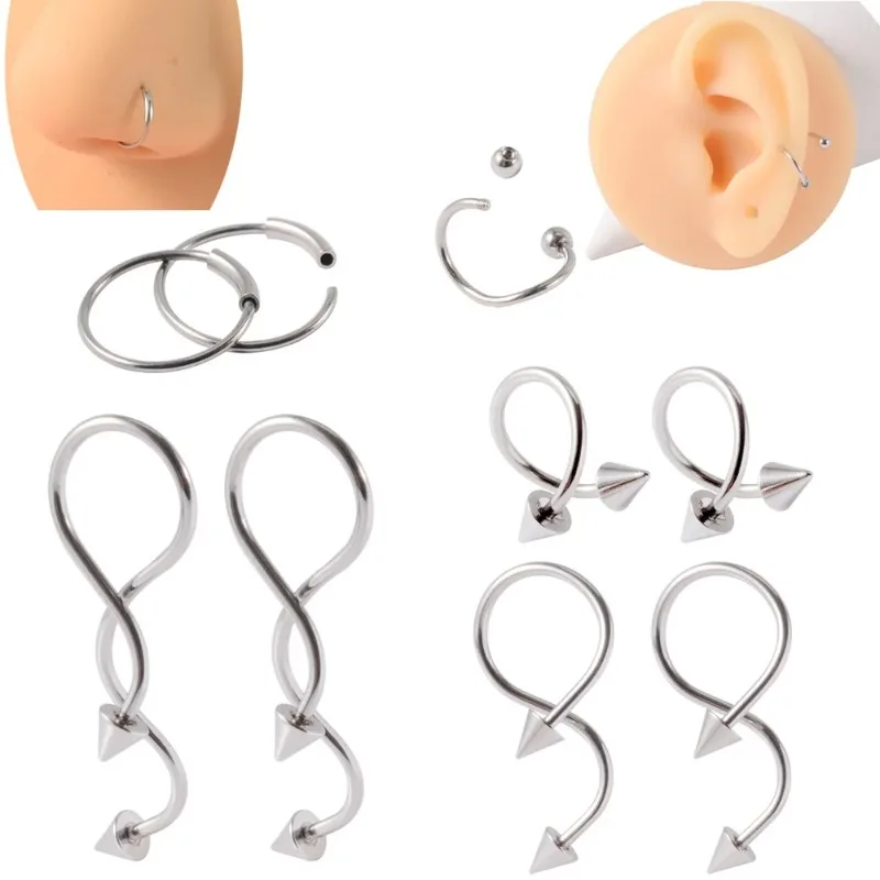 1 Pcs Stainless Steel Twisted Rope Stud Earrings Point Cone Ball Wrap Earrings Ear Bone Studs Circle Nose Rings