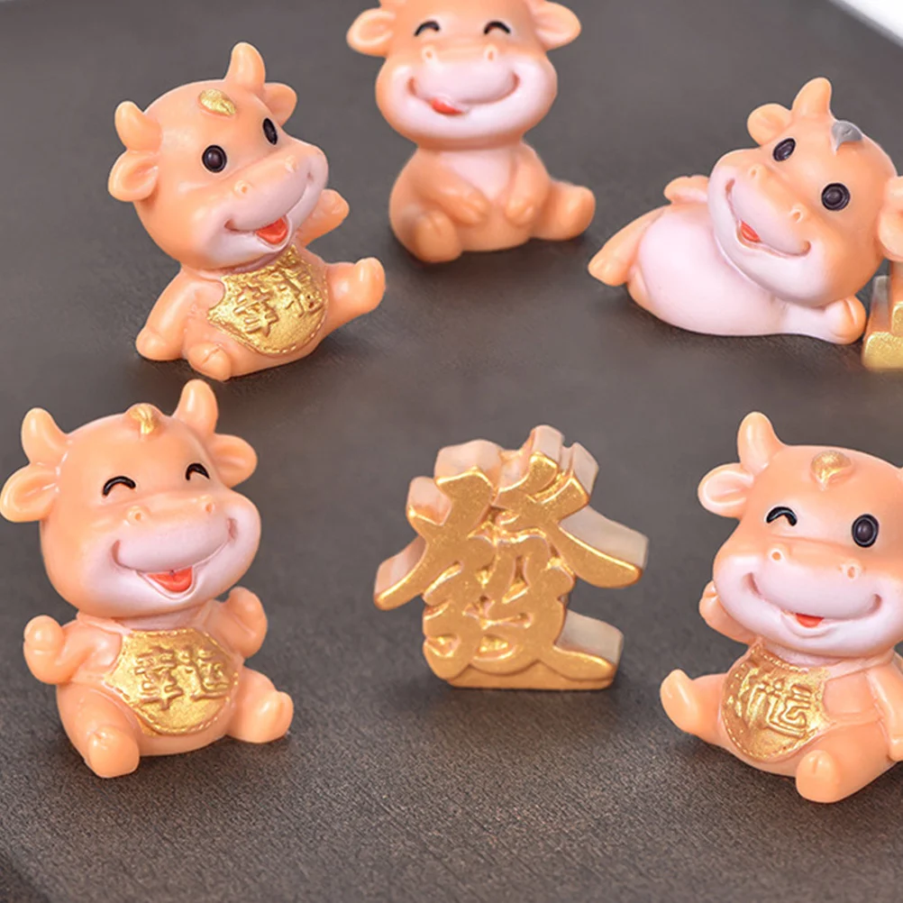 

10Pcs Resin Bull Desktop Handicraft Cartoon Bull Adornment Home Office Mini Garden Micro Landscape Moss Decoration