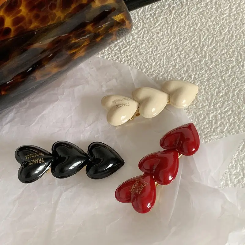 Vintage Pfirsich Herz Entenschnabel Clip Drei Kleine Herzen Haar Styling Mädchen Haarnadeln Weinrot DIY Haar Zubehör Für Frauen Mädchen