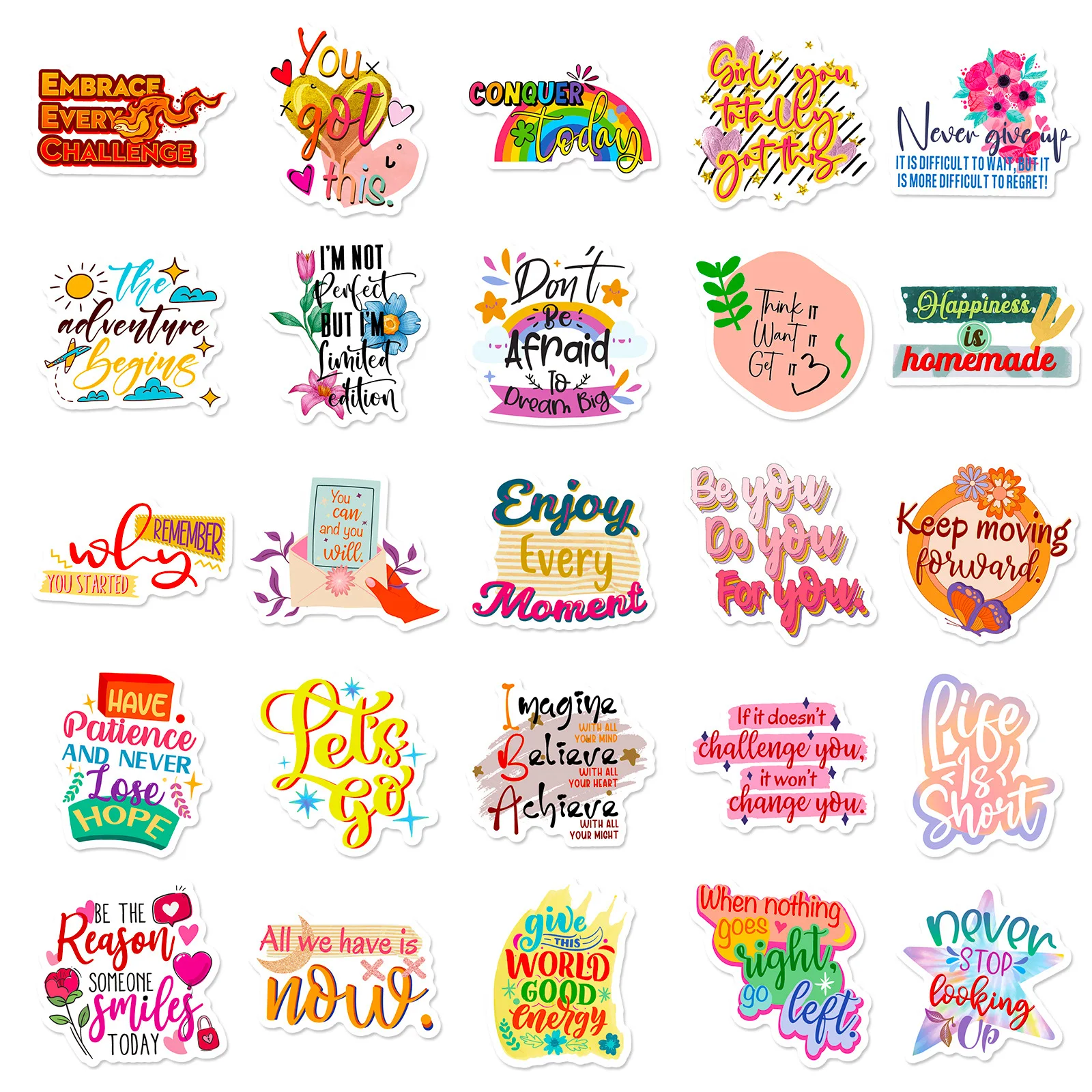 10/25/50pcs Graffiti Inspirational Quotes Stickers Ins Style Motivational Words for Adults Teachers Scrapbooking Phone Decor