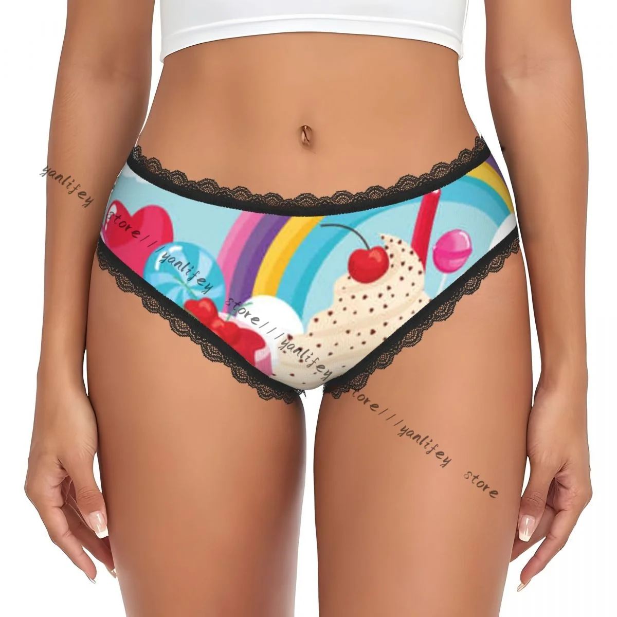 Women Lace Triangle Underwear Sweet Pastry Candy Land Daily Panties