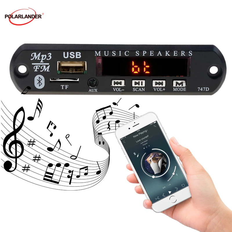 5V-12V Bluetooth MP3 Decoder Board FM Radio TF USB 3.5mm AUX Audio Receiver Car MP3 Player Module