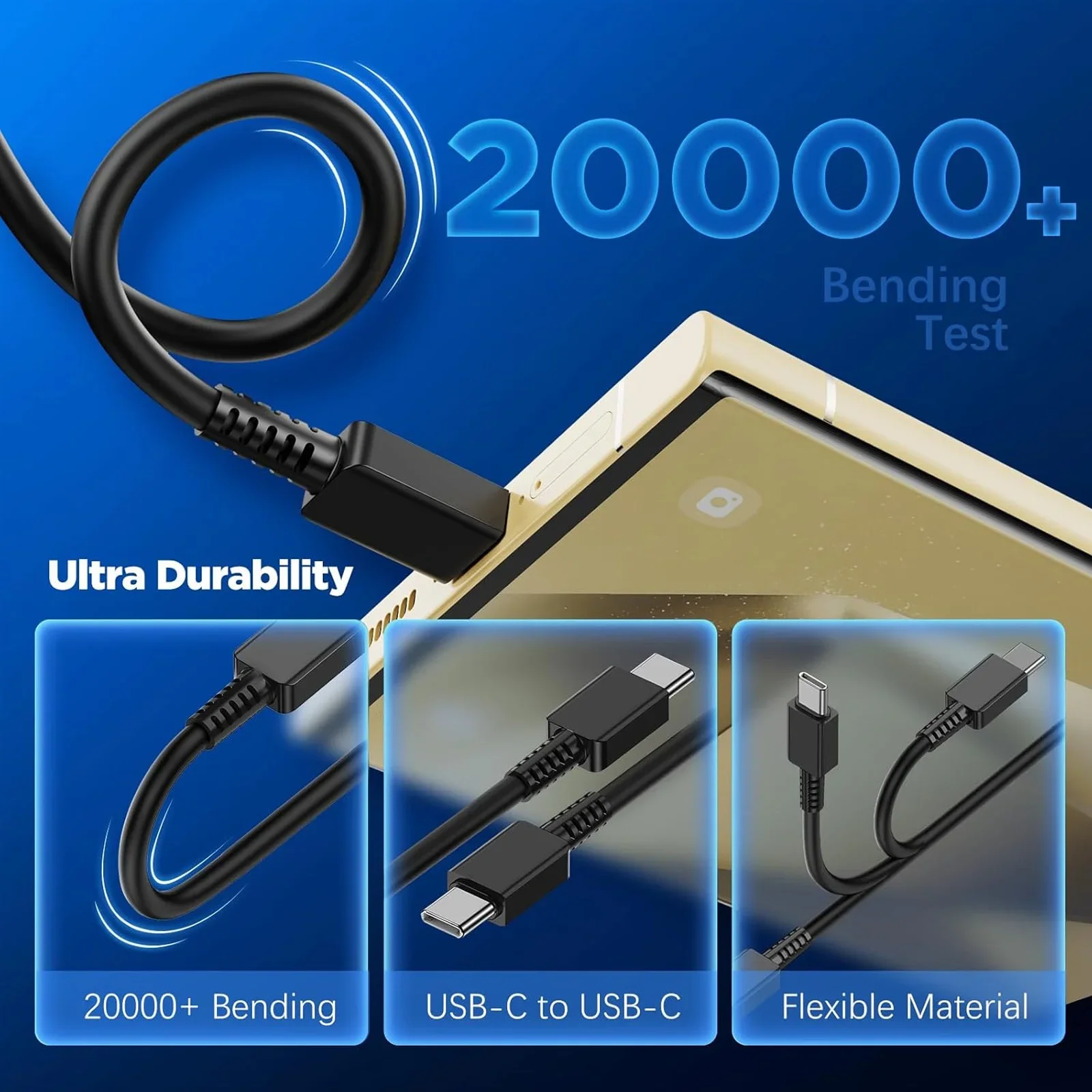 For Samsung 2024 New 15W Charger Fast Charging Cable 6.6FT Feet with USB Wall Charger Block, Dual C Port Data Cable