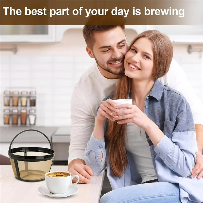 AB66-Reusable Coffee Filter 4-Pack, 8-12 Cup Replacement Basket Coffee Filters With Stainless Steel Mesh Bottom