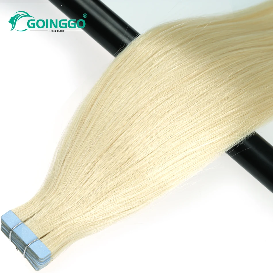 60 # gerades Klebeband in Echthaar verlängerungen platin blonde Haut Schuss kleber Remy Tape Haar verlängerung blondes Mädchen 20pcs 50g