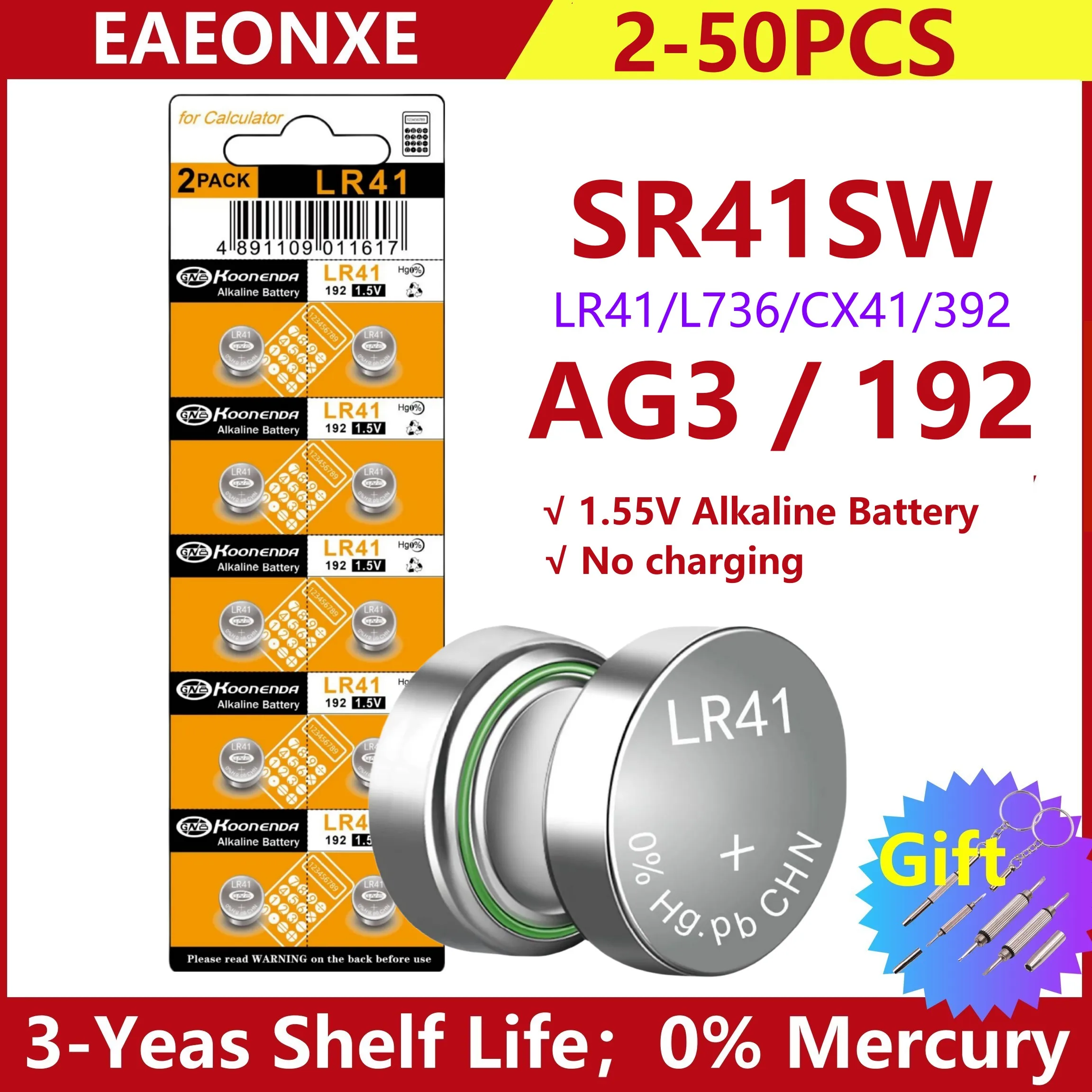 2-50Pcs High Capacity LR41 Alkaline Batteries AG3 L736 392 384 192 Premium 1.5V Button Coin Cell Batteries for Medical devices