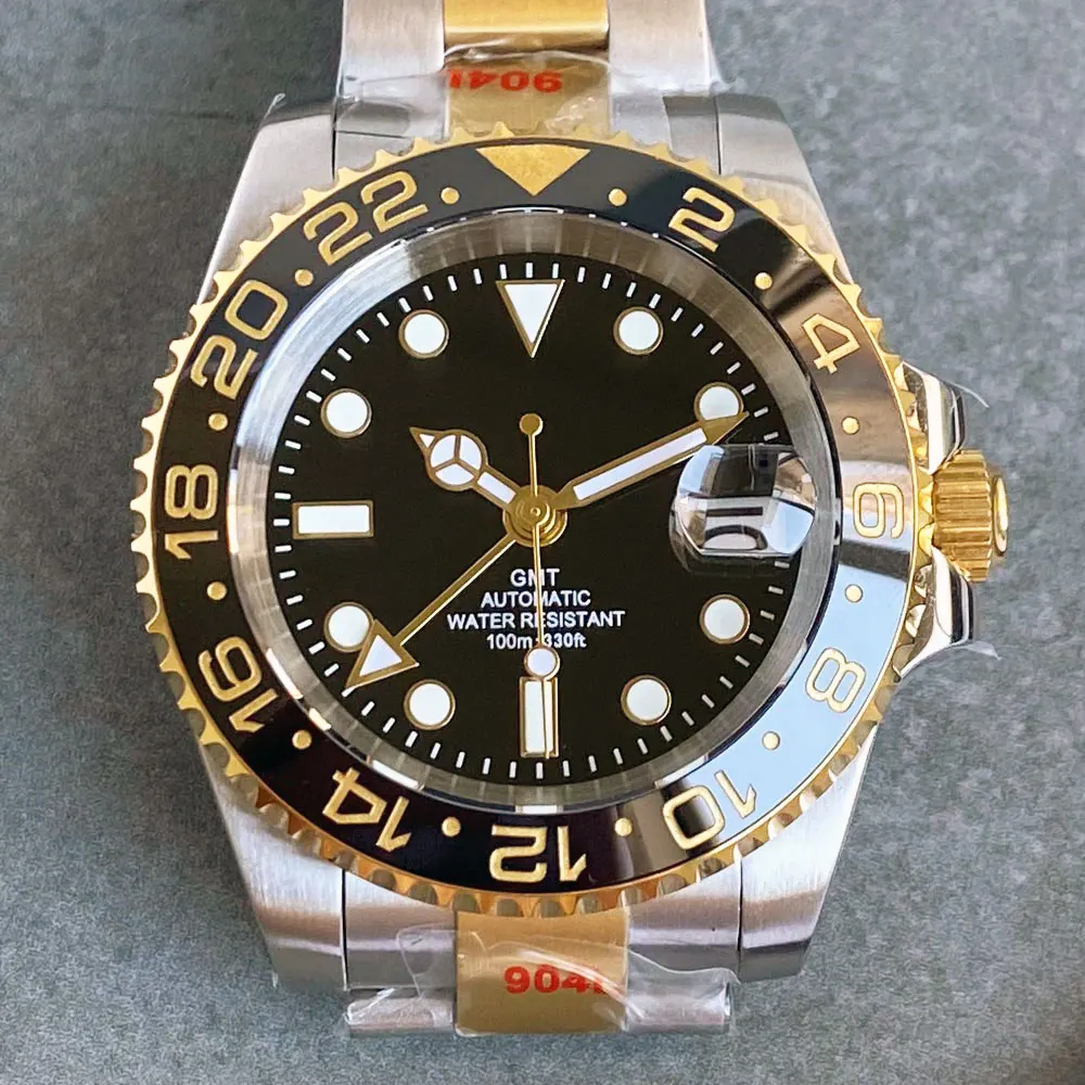 200M Diving Tandorio NH34A 40mm Two Tone Gold NH34 GMT Automatic Watch For Men Ceramic Grey Black Bezel Sapphire Glass Luminous