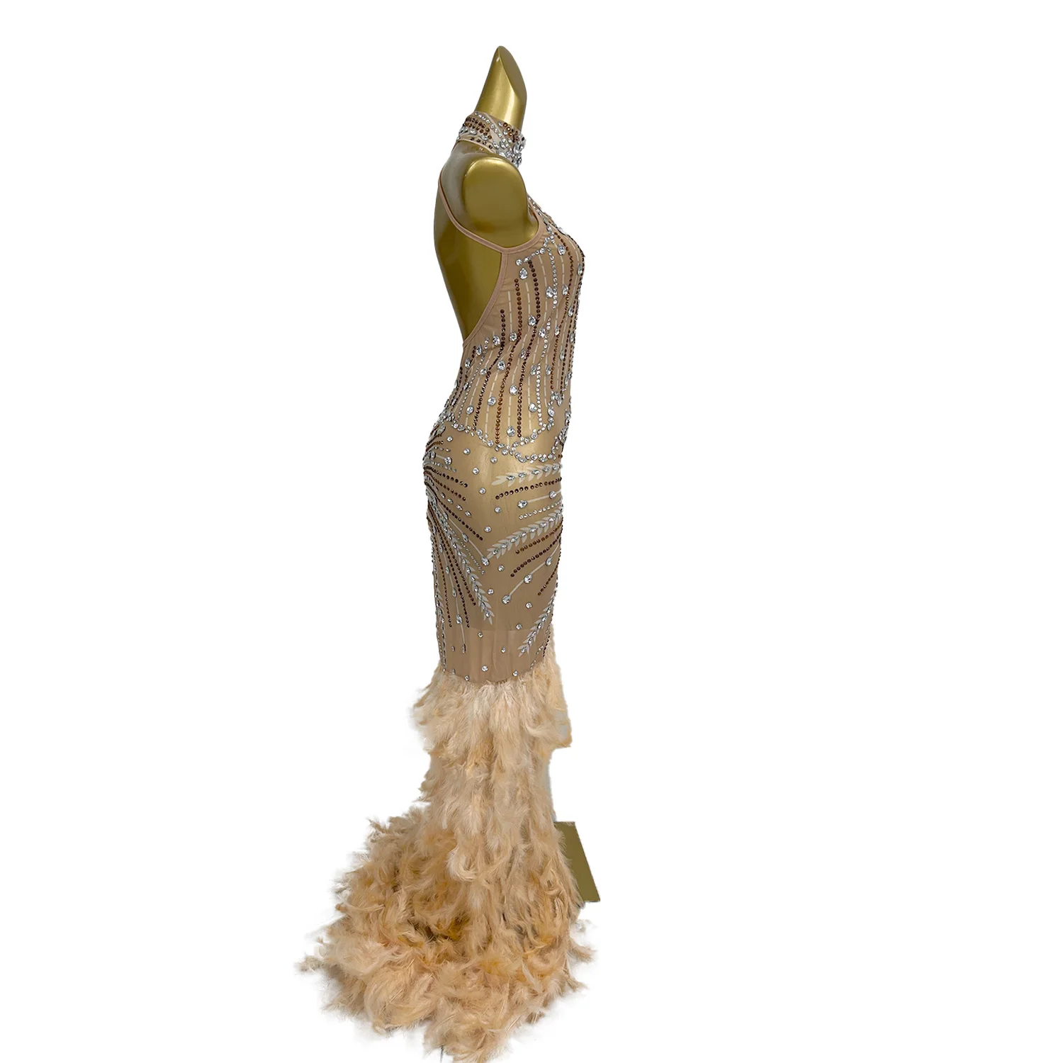 Chuliuxiang femmes élégantes haut de gamme robe de soirée Sexy Perspective maille épissage plume jupe robes de bal anniversaire nouvel an robe