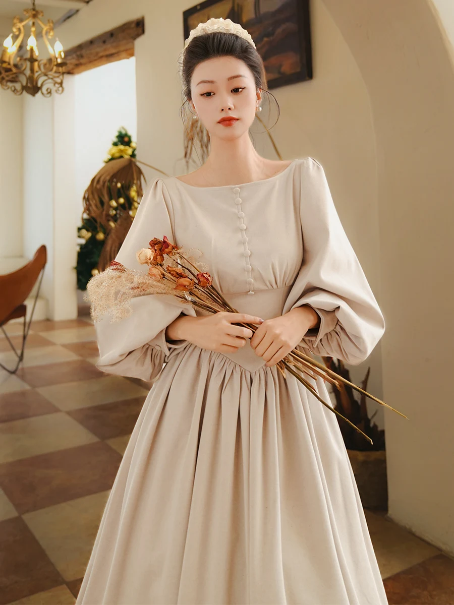 TIYIHAILEY 가을 겨울 여성 드레스 포켓 포함 풀 랜턴 슬리브 롱 미드-칼프 여성 의류 S-XL 빈티지 하이 웨이스트 두꺼운 원피스