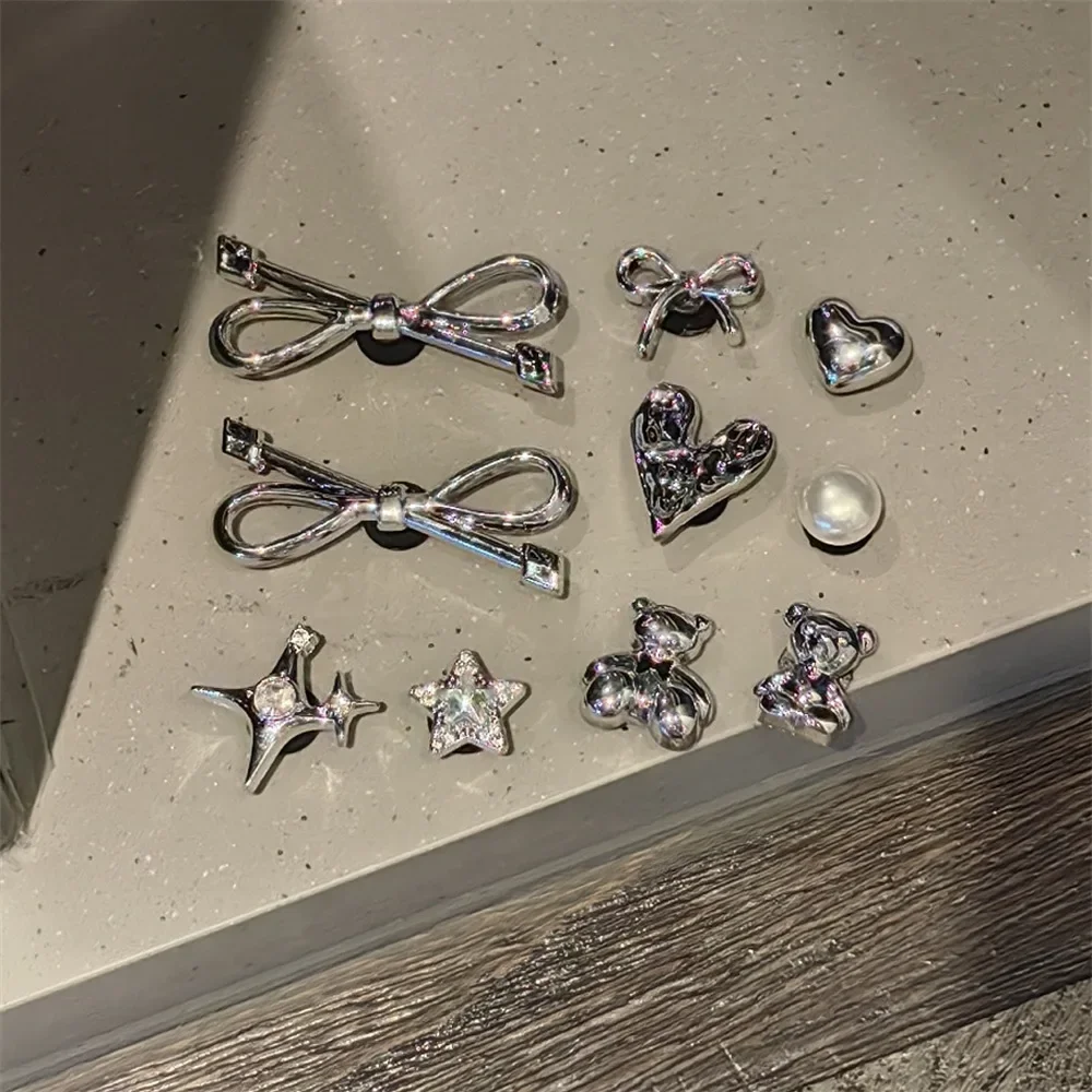 Neue 1Set Schwarz Weiß Dot Schuh Charms Set DIY Bogen Stern Perle Schuh Dekorationen Silber Erweiterte Abnehmbare Schnalle Schuhe zubehör – Detail 7