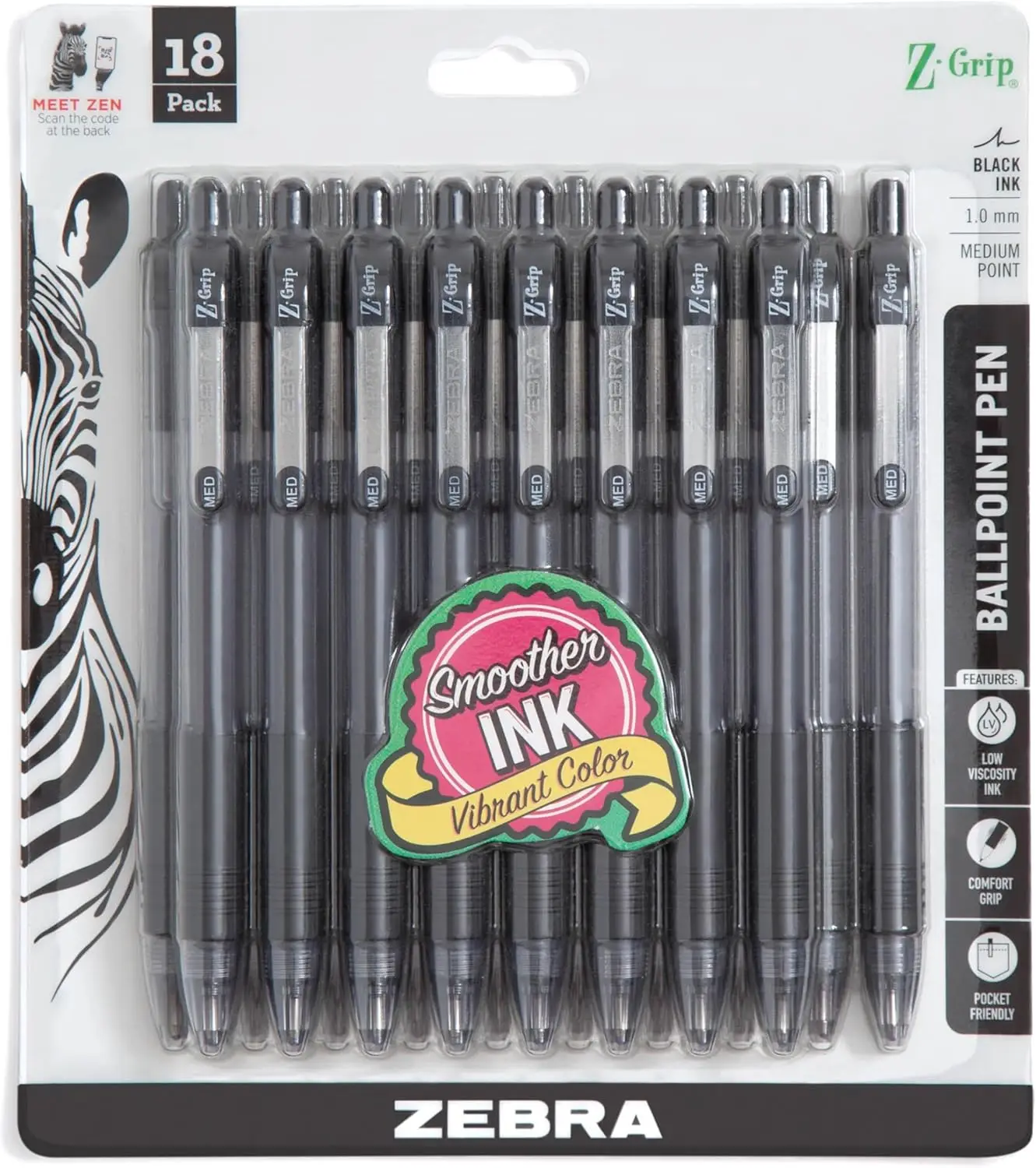 

Smooth-Flowing Black Ink Ballpoint Pens, 1.0mm Medium Point for School & Office Supplies, Note-Taking, Journal Use, 18-Pack