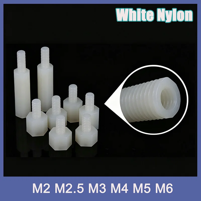 5~50 Pcs White Single-Head Nylon Hexagonal Posts, Barrier Posts, Plastic Screw Single head isolation column M2 M2.5 M3 M4 M5 M6