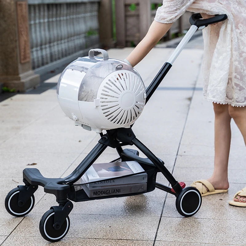 

White Transparent Pet Carrier Cart Large Fan Safety Space Capsules Plastic Pet Carrier For Travel