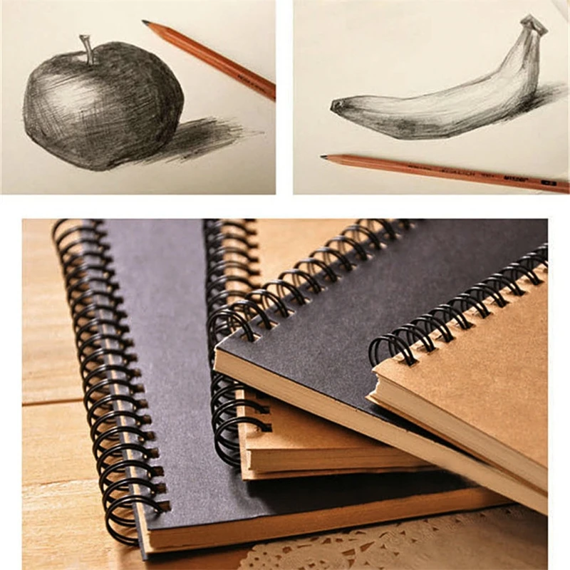 Reeves Retro Bound Coil Sketch Book Blank Notebook Kraft Sketching Paper