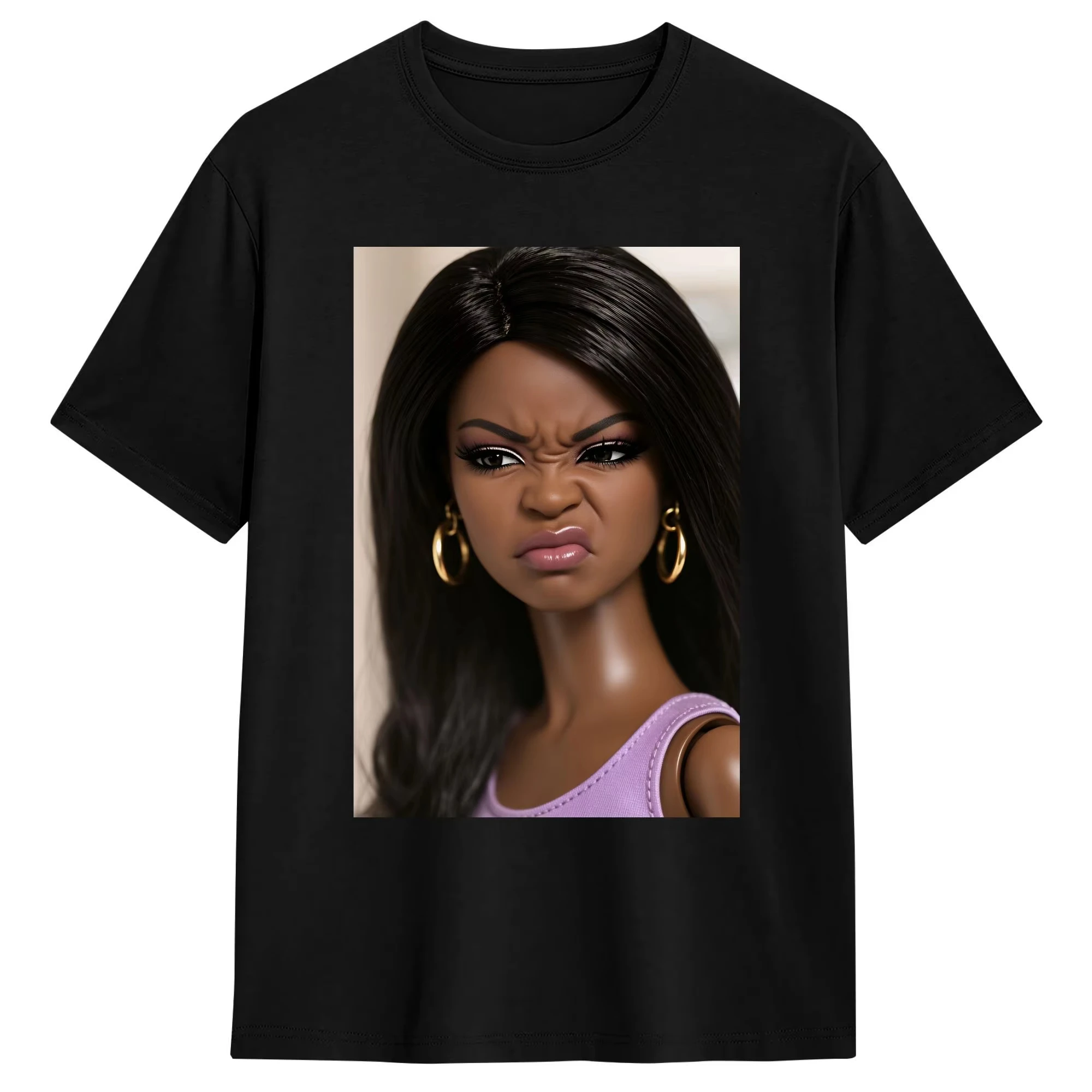 Summer Y2K Funny Hipster T-shirt Distressed Doll Face Meme Cotton T Shirt Lightweight Breathable Comfortable Clothes for Adult