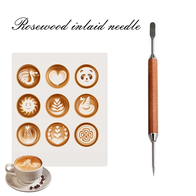 Stainless Steel Coffee Decorating Art Pen Wooden Handle Latte Pull Flower Needle Barista Tool Coffee Accessories Modeling Tool