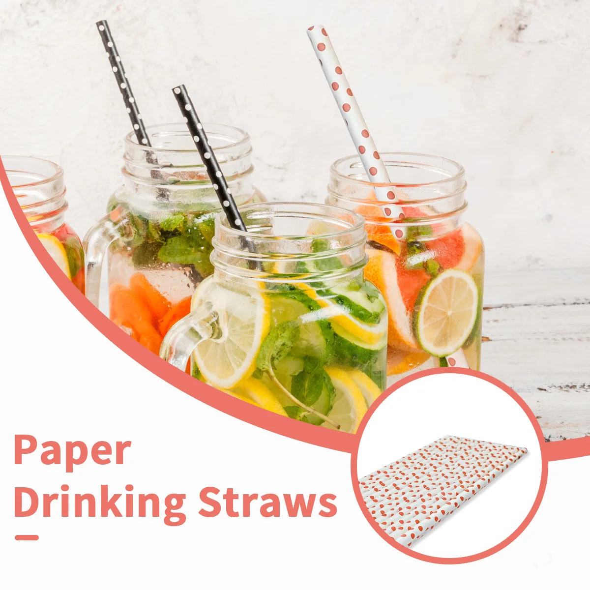 25Pcs a pack of pink and white polka dot paper straws, diameter 6mm, length 197mm,flat mouth, suitable for Valentine's Day, seaside parties, bar mitzvahs, Women's Day, etc., suitable for light food restaurants, pink theme milk tea shops, coffee shops, etc