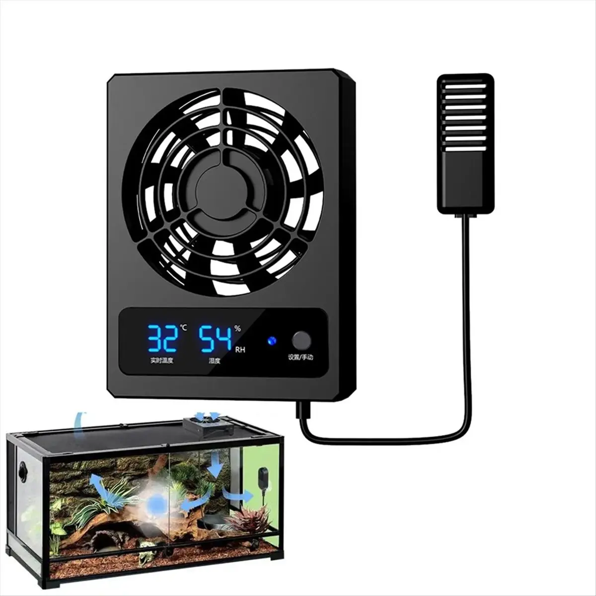 & Top Smart Cooling Fan for Reptile Tank with LED Display Strong Wind Ventilation Fan Low Noise Cooling Fan(Degrees Celsius)