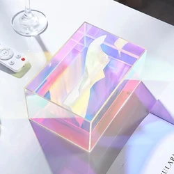 Iridescent Decorative Tissue Box Laser Color Tissue Case Square Acrylic Tissue Box Facial-covers Tissue Box Holder Desktop Decor