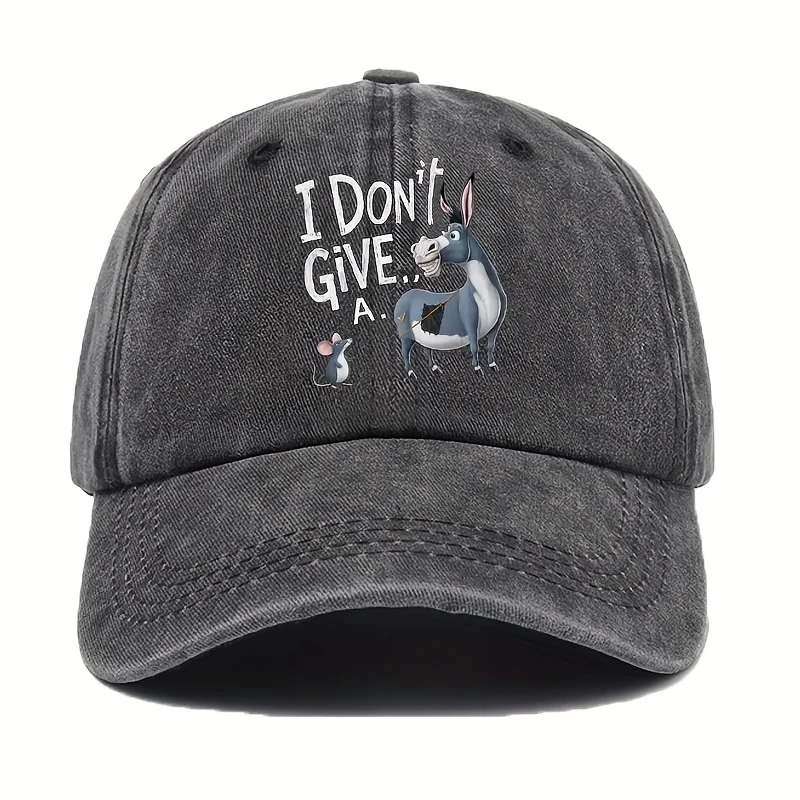 A Baseball Cap Featuring a Fun Cartoon Design of a Donkey And a Mouse, Lightweight And Comfortable for Everyday Wear, in Black w