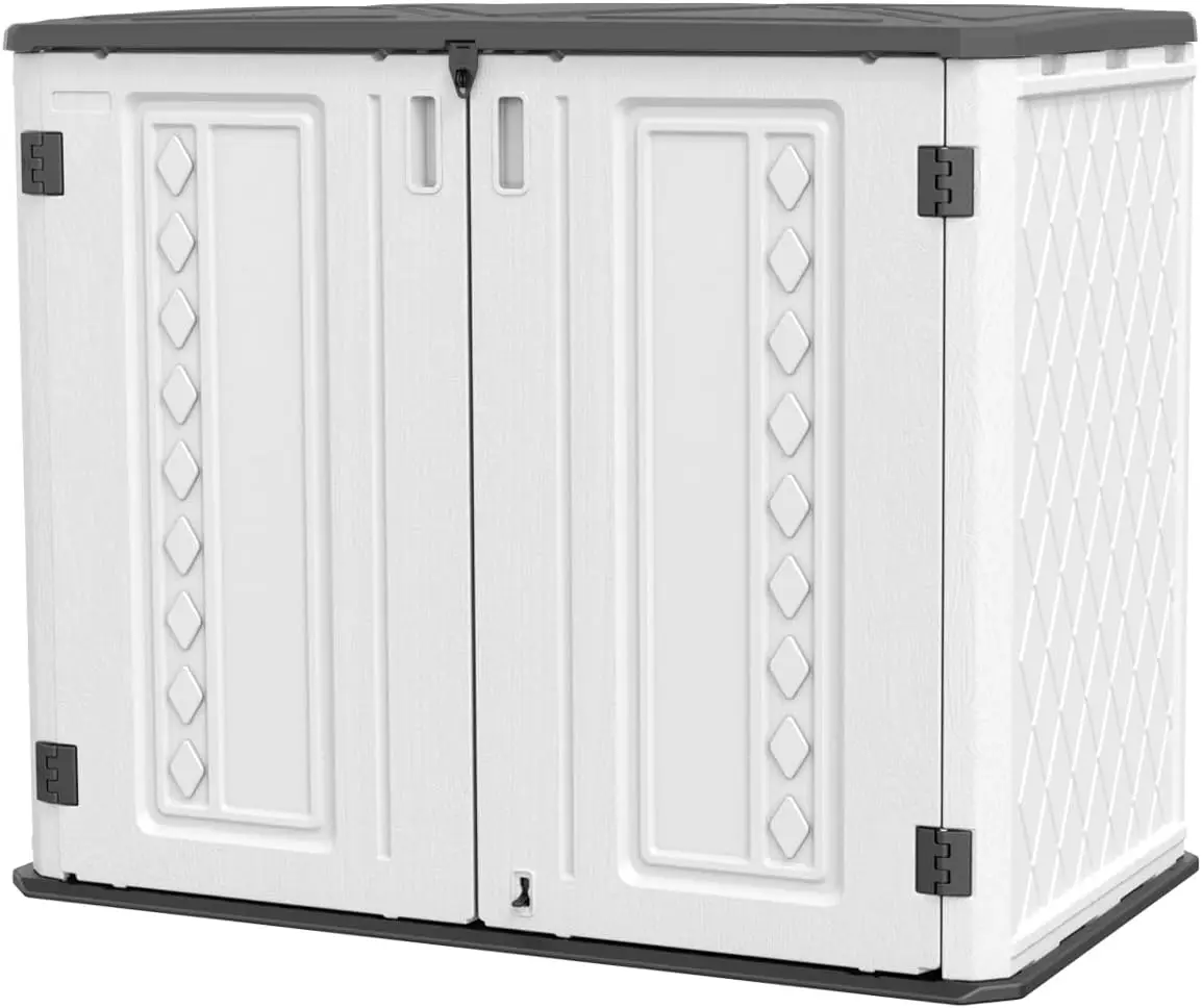 utdoor Storage Shed-Horizontal Storage Cabinet Waterproof for Garden Patios 27 Cu.ft Resin Tool Shed Off-White Color