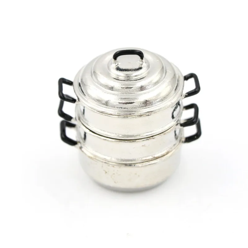 1:12 Dollhouse Miniature Metal Cooking 3-layers Steamer Pot Model Kitchen Accessory For Doll House Decor Kids Pretend Play Toys