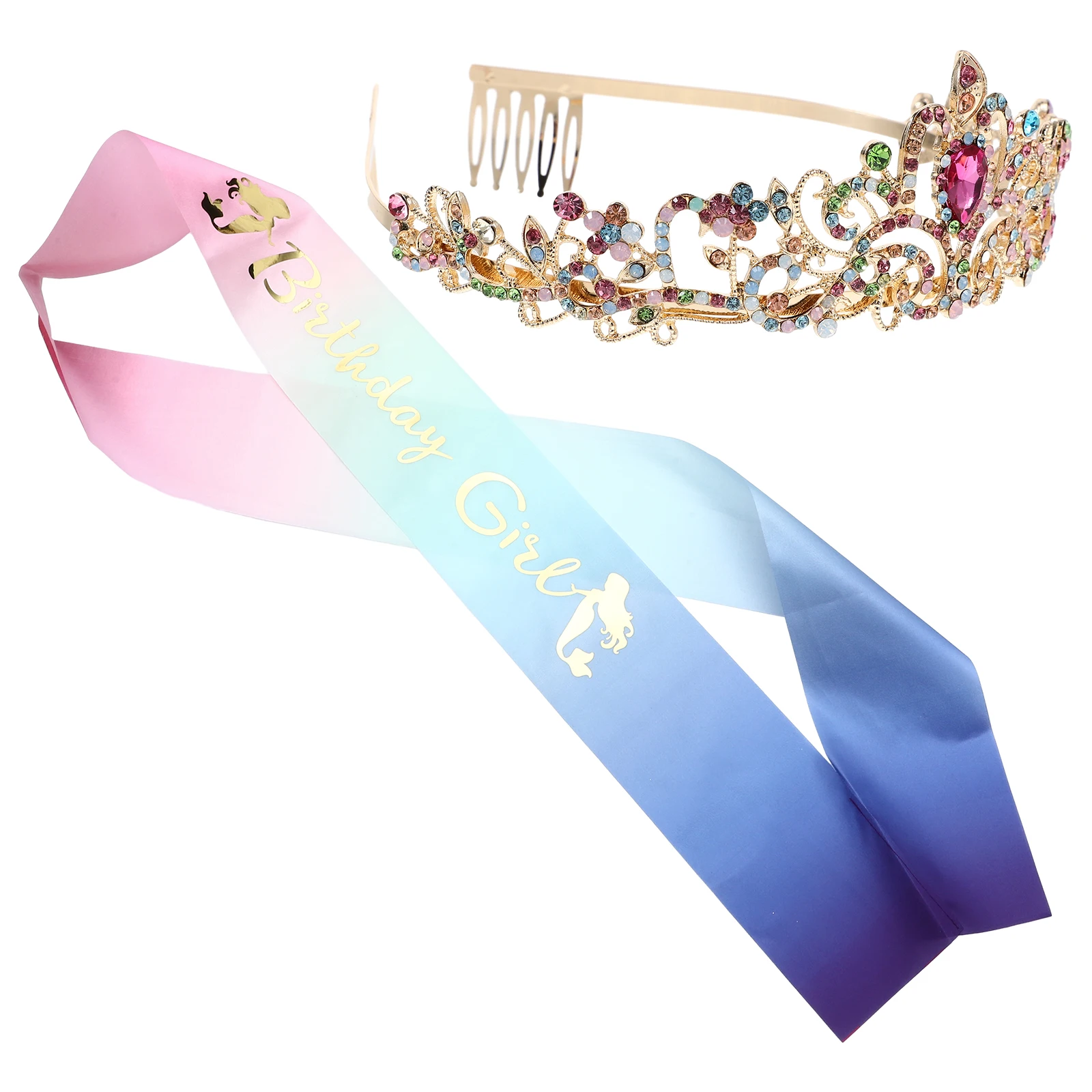 

1 set Colorful Crown Straps Girls Birthday Party Decorations Bridal Shower Princess Sash Colors Tiara Wedding
