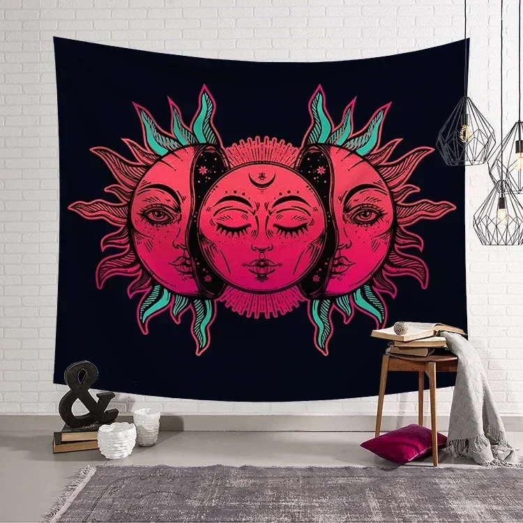 White Black Sun Moon Mandala Blanket Wall Hanging Witchcraft Wall Tapestry Hippie Wall Carpets Dorm Decor Psychedelic Tapestry