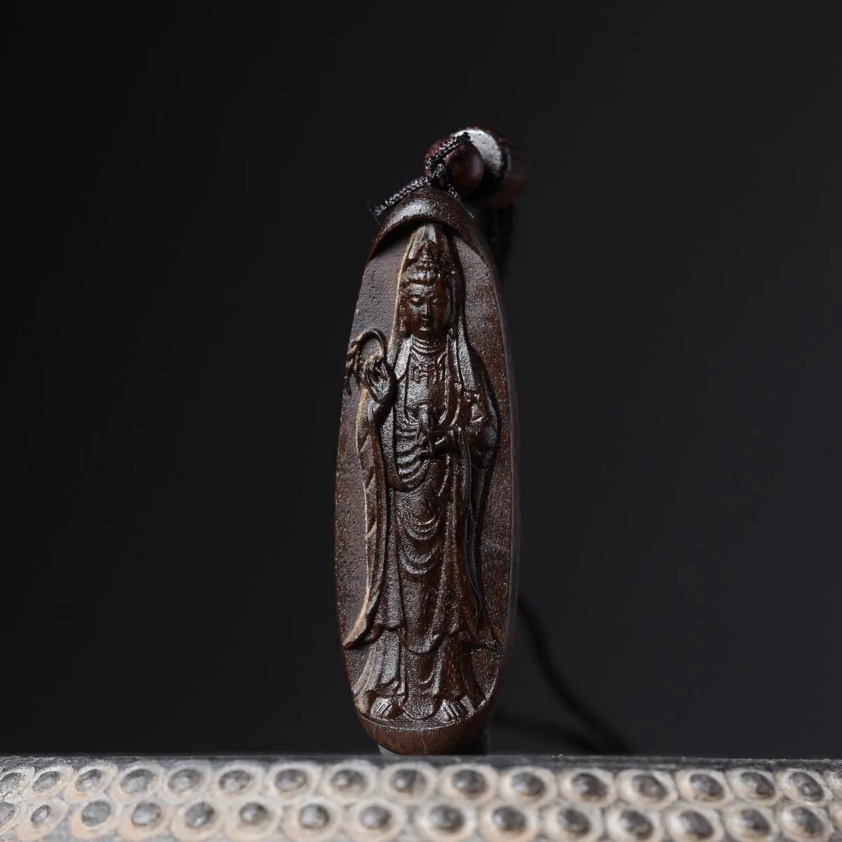 Agarwood Old Stock Guanyin Carving Handheld Vase Sculpture Sacred Pendant