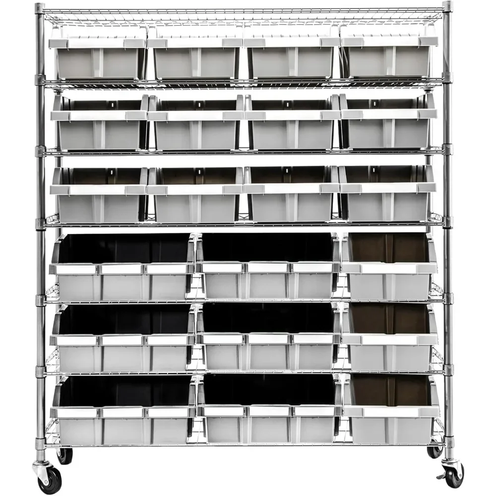 Seville Classics Sturdy NSF-Certified Steel Bin Rack for Storage Solutions in Garages, Warehouses, and Offices