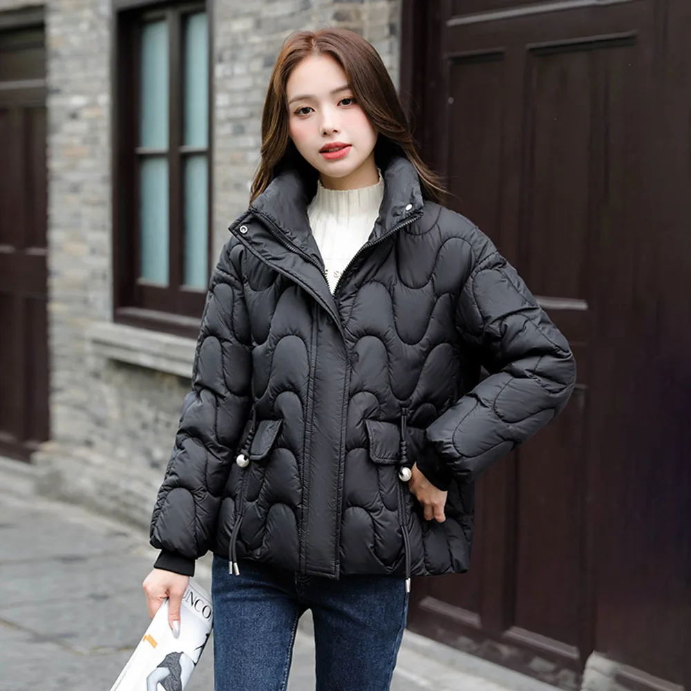 2024New Winter Puffer Jacket Women Fashion Stand Collar Warm Padded Coats Ladies Solid Color Quilted Short Parkas Casual Outwear