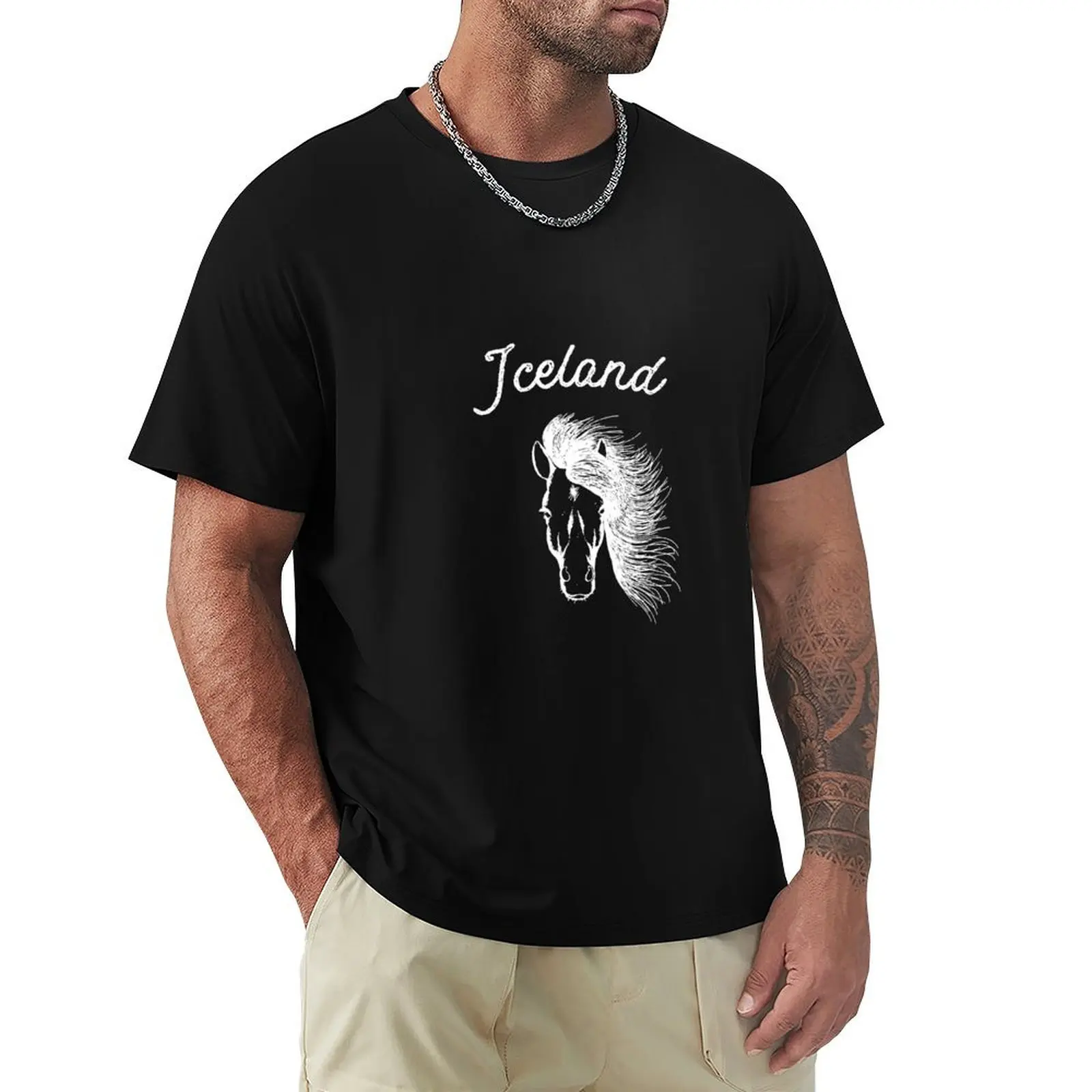 Iceland Hoodie With Icelandic Horse T-Shirt men t shirt cotton 100% T-Shirt