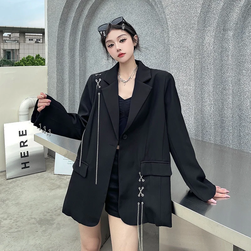 

Autumn Women'S Clothing High Quality Women Blazer Femal Bright Floating Longsleeves Midi Bussiness Gate Rose Quick Dry Hem