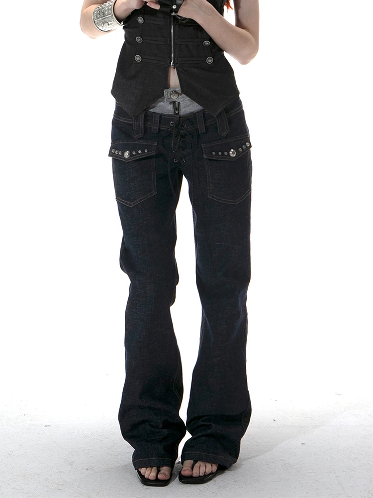 

Джинсы DoublePunch Original Color Blo с высокой талией, прямые, слегка расклешенные, из денима, для повседневной носки, на все сезоны, синие