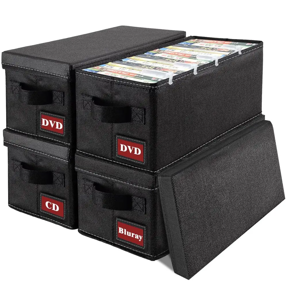 Estuche de almacenamiento de DVD, estuche para 4 DVD con tapas, torre de almacenamiento plegable para Blu-ray, cada estuche para DVD con capacidad para 26 discos