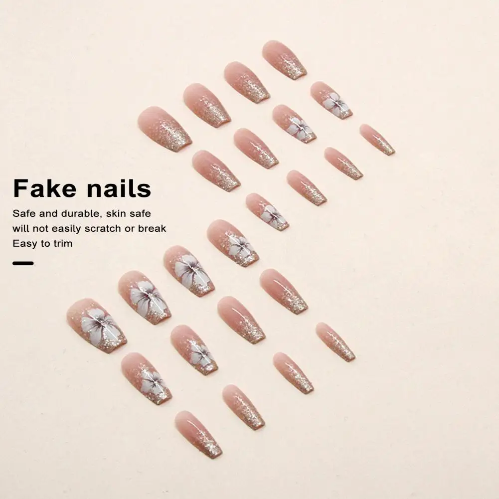 Nail Size Vintage Camellia Nail Patch Easy Trim Wide Application for Mid-length Retro Nails Safe Stylish Fake Nail Supply Fake