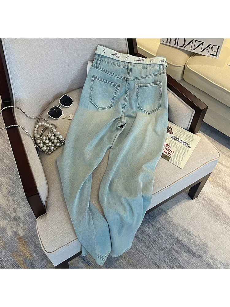 Summer Women American Vintage Baggy Low Rise Hole Jean Y2k Japanese Streetwear Denim Pants Long Trousers 2000s Grunge Punk Tide