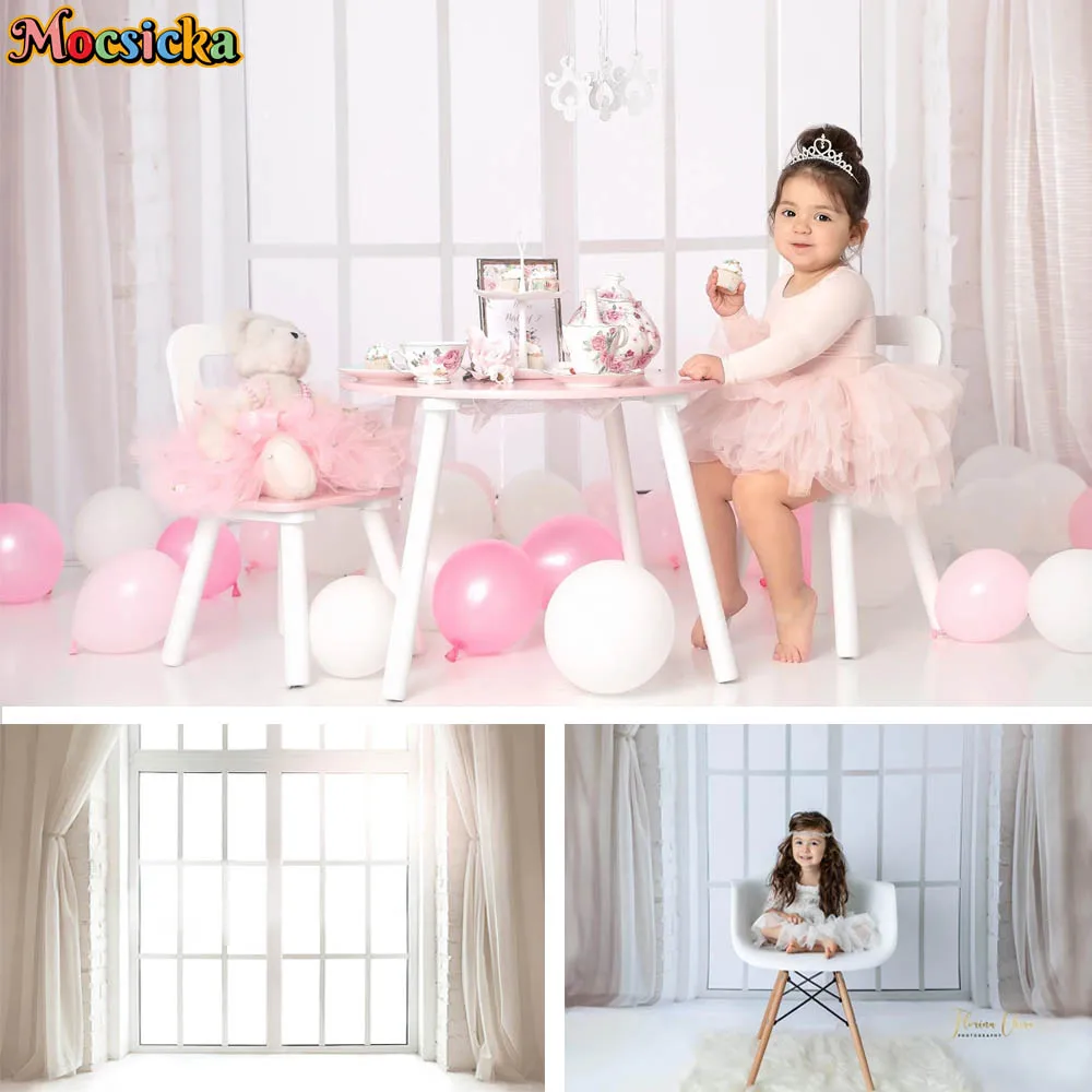 

White Curtains Window Backdrops For Photography Scenery Wedding Decoration Kids Adult Portrait Background Photocall Photo Studio