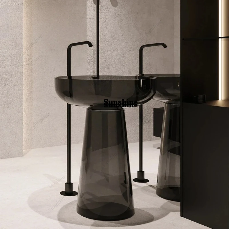 yj5Resin Pedestal Basin Hotel Toilet Color round Integrated Floor Wash Basin