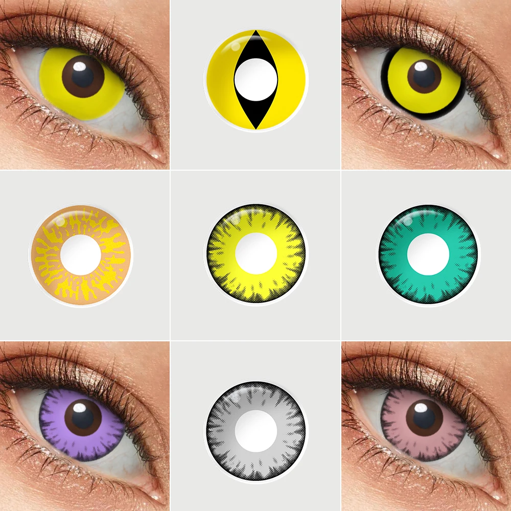 Lentilles de Contact Jaunes pour les Yeux, 1 Paire, pour Halloween, Cosplay Anime, œil de Chat, Vampire Annuel