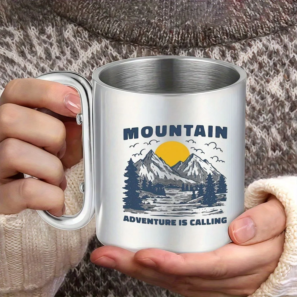 1pc 10oz Mountain Adventure Mug, Double Wall Insulated Stainless Steel Cup with Carabiner, Ideal for Camping Hiking - view 6