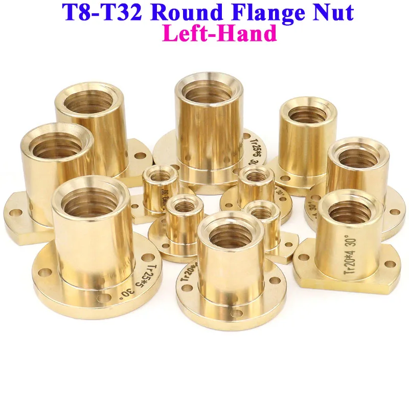 Left-Hand Threaded Round Flange Nut Brass Nuts T8 T10 T12 T14 T16 T20 T22 T25 Lead Screw Pitch 1/2mm Lead For 3D CNC Printer